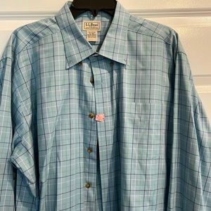 LL Bean Dress Shirt buttondown XL-reg traditional fit blue white green plaid